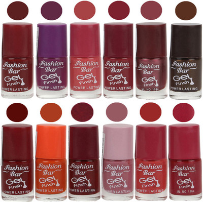 

Fashion Bar Stylish Color Nail polish Set 45 Multicolor(Pack of 12)