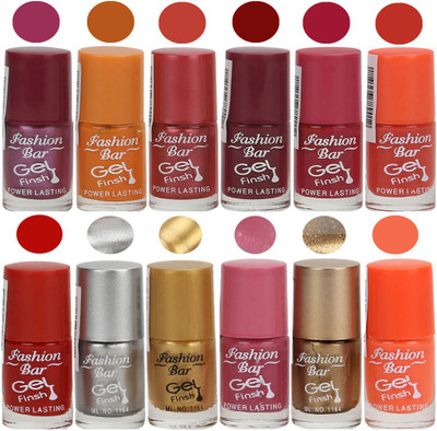 

Fashion Bar Stylish Color Nail polish Set 66 Multicolor(Pack of 12)