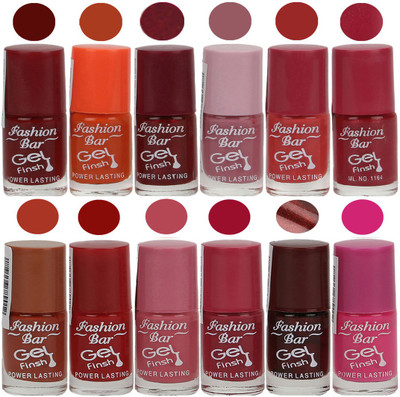 

Fashion Bar Stylish Color Nail polish Set 58 Multicolor(Pack of 12)