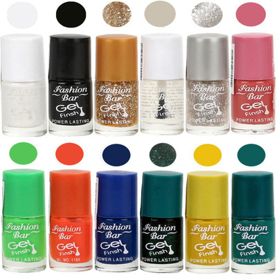 

Fashion Bar Stylish Color Nail polish Set 82 Multicolor(Pack of 12)