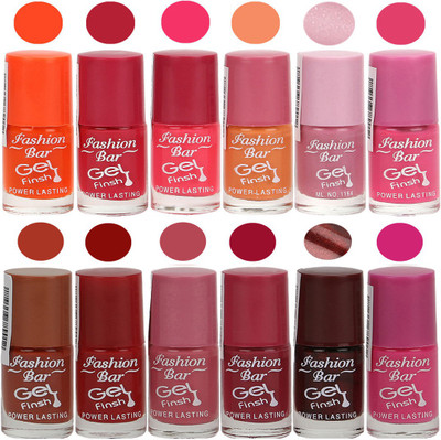 

Fashion Bar Stylish Color Nail polish Set 76 Multicolor(Pack of 12)