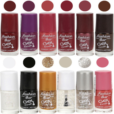 

Fashion Bar Stylish Color Nail polish Set 49 Multicolor(Pack of 12)