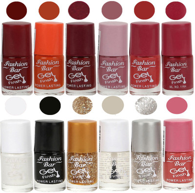 

Fashion Bar Stylish Color Nail polish Set 56 Multicolor(Pack of 12)