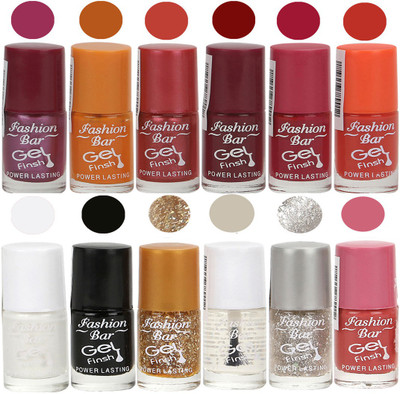 

Fashion Bar Stylish Color Nail polish Set 63 Multicolor(Pack of 12)