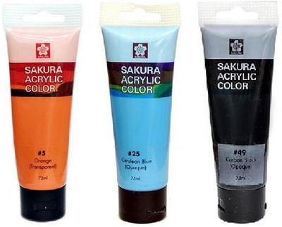 

Sakura Acrylic Color Tube(Set of 1, Orange, Cerulean Blue, Carbon Black)