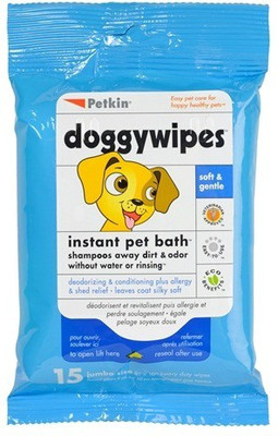 

petkin Doggywipes Intant Bath 15 jumbo coat wipes Pet Ear Eye Wipes(Pack of 15)