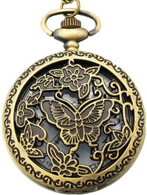 

Young & Forever On Time Retro Antique Designer Premium Vintage Flirty Butterflies Pocket Watch N80477 Bronze Alloy Pocket Watch Chain
