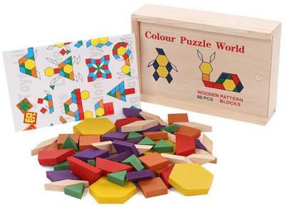 

TALKING GANESHA Educational Learning Puzzle - Geometric Shape Wooden Pattern Blocks Kid Toy with Box, Gift Set of 60 PCS(60 Pieces)