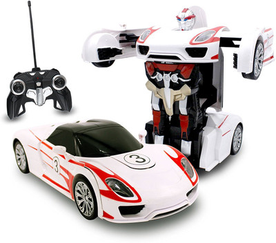 

Kiditos Transformers Remote Control Porsche One Button Transforming Autobot Car(White)