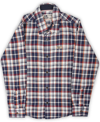 

Flying Machine Boys Checkered Casual White, Blue Shirt, Navy