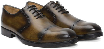 

Brune Olive hand painted genuine leather quarter brogue formal shoe Lace Up For Men(Olive
