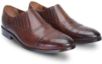 

Brune Brown designer semi brogue formal slip on shoe by men Slip On For Men(Brown