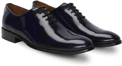 

Brune Whole cut one piece royal blue shiny leather oxford formal shoe Party Wear For Men(Blue