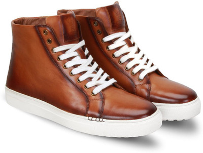 

Bare Skin Burnished tan high ankle lace up genuine leather sneaker shoe for men Sneakers For Men(Tan