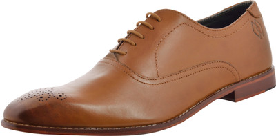 

wilo TAN TOE FLOWER FORMAL LEATHER SHOES Lace Up For Men(Brown