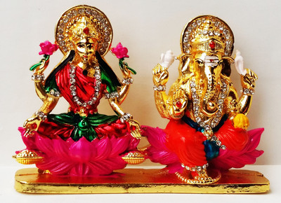 

Craft Mart Decorative Religious Gold Plated lakshmi Ganesha Idol Handicraft Statue For Religious Pooja Gift Item & Murti for Mandir / Temple / Home / Office Decorative Showpiece - 8 cm(Gold Finish, Multicolor, Gold)