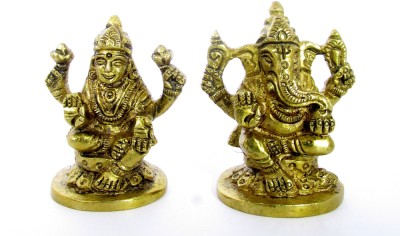 SHIVOHAM Shri Laxmi Ganesh Idol - Diwali Pooja ( Pure Brass Idol ) Decorative Showpiece  -  6 cm(Brass, Yellow)