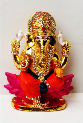 

Craft Mart Colourful Meenakari Ganpati Ganesh Ridhi Sidhi Religious Idol CZ Studded Ganesha. Decorative Showpiece - 7 cm(Gold Finish, Multicolor, Gold)
