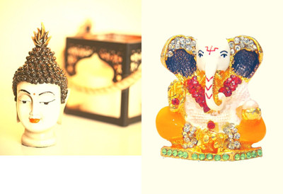 

Luxe Mart Antique Buddha Head Polyresine + God Ganesh | Ganpati | Lord Ganesha Idol For Car Decorative Showpiece - 15 cm(Polyresin, Gold Finish, Gold, Multicolor)