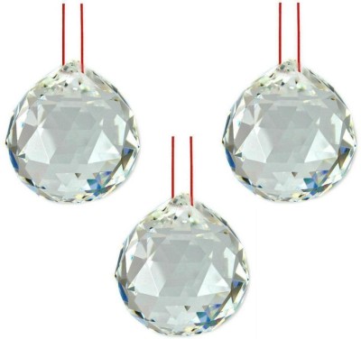 AIR9999 LOT of 3 FENG SHUI HANGING WHITE CRYSTAL BALL ( 40 mm ) Decorative Showpiece  -  4 cm(Crystal, Clear)