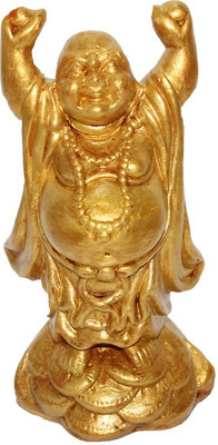 

Sarvsiddhi Terracotta Big Laughing Buddha Showpiece With Ingot Decorative Showpiece - 15 cm(Terracotta, Gold)