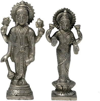 numeroastro Numeroastro Lord Vishnu & Goddess Laxmi In Panchdhatu Standing Idol Decorative Showpiece  -  16 cm(Brass, Silver)