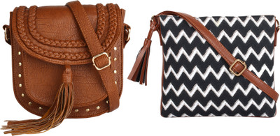 

Lychee Bags Women Casual Brown PU, Canvas Sling Bag