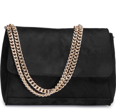

LONDON RAG Women Casual Black Velvet Sling Bag
