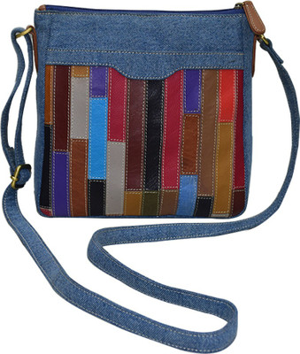 

shankar produce Girls Casual Blue Denim, Genuine Leather Sling Bag