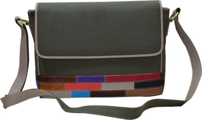 

shankar Produce Girls Casual Grey Canvas, Genuine Leather Sling Bag