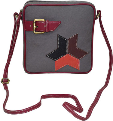

shankar produce Boys & Girls Casual Grey Canvas, Genuine Leather Sling Bag