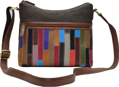 

shankar produce Women Casual Brown Genuine Leather, Canvas Sling Bag