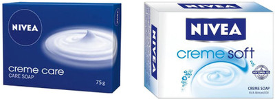 

Nivea CREME SOFT CREME SOAP 75 GM + CREME CARE SOAP 75 GM(75 g, Pack of 2)
