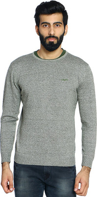 DUKE Solid Round Neck Casual Men Light Green Sweater