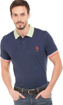 U.S. POLO ASSN. Solid Men Polo Neck Blue T-Shirt