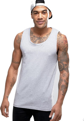 PAUSE Solid Men Scoop Neck Silver T-Shirt