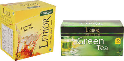 

Lemor Pack of 1 Lemon flavour Instant Ice Tea (10 sachet) and 1 Pack of 25 Pure Green Tea Bags Box(35 Bags)
