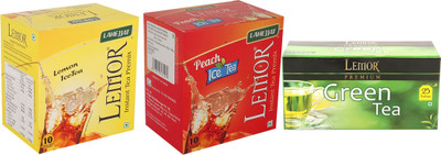 

Lemor Pack of 1 Lemon & 1 Peach flavour Instant Ice Tea (10 sachet) and 1 Pack of 25 Pure Green Tea Bags Box(45 Bags)