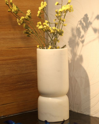 

Organic Home White Marble Vase Stoneware Vase(9 inch, White)