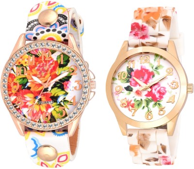 SOOMS SET OF 2 XYZ MULTI COLOR FLORAL WITH BIG SIZE DIAL -35 MM LADIES DIAMOND STUDDED PARTY WEAR Watch  - For Women   Watches  (Sooms)