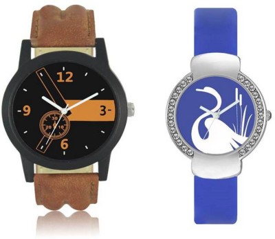 FASHION POOL LORE MEN'S MOST STYLISH ROUND DIAL BLACK & ORANGE MOST STUNNING MULTI COLOR DIAL GRAPHICS WITH WOMEN ROUND DIAL PEBBLE BLUE COLOR SWAN DIAL GRAPHICS WATCH COUPLE COMBO WITH BROWN LEATHER BELT WITH RUBBER BELT BLUE COLOR WATCH FOR PROFESSIONAL & PARTY WEAR WATCH FOR FESTIVAL SPECIAL Watc   Watches  (FASHION POOL)