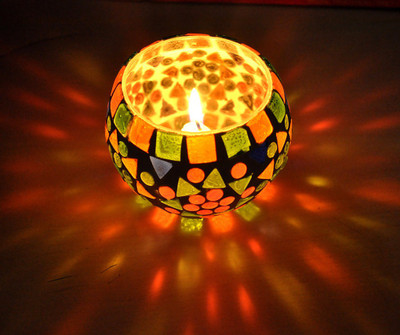 59% OFF on Lal Haveli Decorative Tea Light Stand Glass 1 - Cup Candle Holder(Multicolor, Pack of 1)