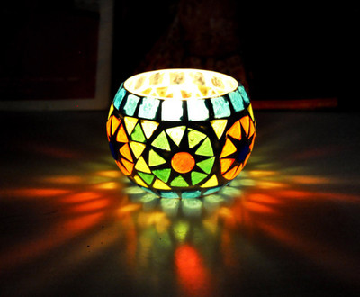 Lal Haveli Decorative Glass Tealight Stand Glass 1 - Cup Candle Holder(Multicolor, Pack of 1)