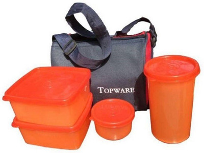 

Elegant Shopping Orange Plastic 1 Tumbler, 2 Square Box, 1 Tropical Cup (750 Ml) With 1 Carry Bag, 4 Containers Lunch Box(750 ml)