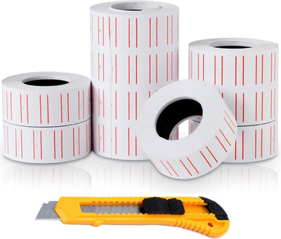 

ISC 10 Rolls Price Gun Paper Self-Adesive + Auto Lock Paper Knife Cutter Paper Label(White)