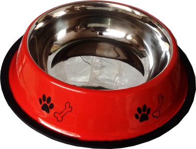 

Petshop7 Red Stainless Steel Anti Skid Dog Food Bowl Medium 950ML Round Stainless Steel Pet Bowl & Bottle(950 ml Red)