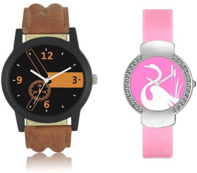 FASHION POOL LOREM MEN'S MOST STYLISH ROUND DIAL MOST STYLISH BLACK & ORANGE WATCH COUPLE COMBO WITH ROUND DIAL VALENTIME PINK COLOR SWAN DIAL GRAPHICS WITH SILVER LINING HAVING BROWN LEATHER BELT & RUBBER STRAP PINK STRAP FOR PROFESSIONAL & CASUAL WEAR WATCH FOR FESTIVAL COLLECTION Watch  - For Boy   Watches  (FASHION POOL)
