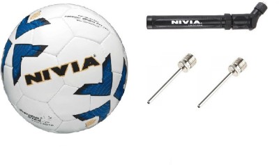 NIVIA Combo of Three, One Shining Star Football, One Ball Pump and 2 Needle Football - Size: 5(Pack of 1, Multicolor)