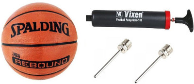 

SPALDING Combo of Three-; One NBA Rebound Basketball - Size:  ,One Vixen pump and 2 Needle Basketball - Size: (Pack of 1, Multicolor, Brown