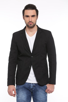 Showoff Solid Single Breasted Casual Men Blazer(Black)